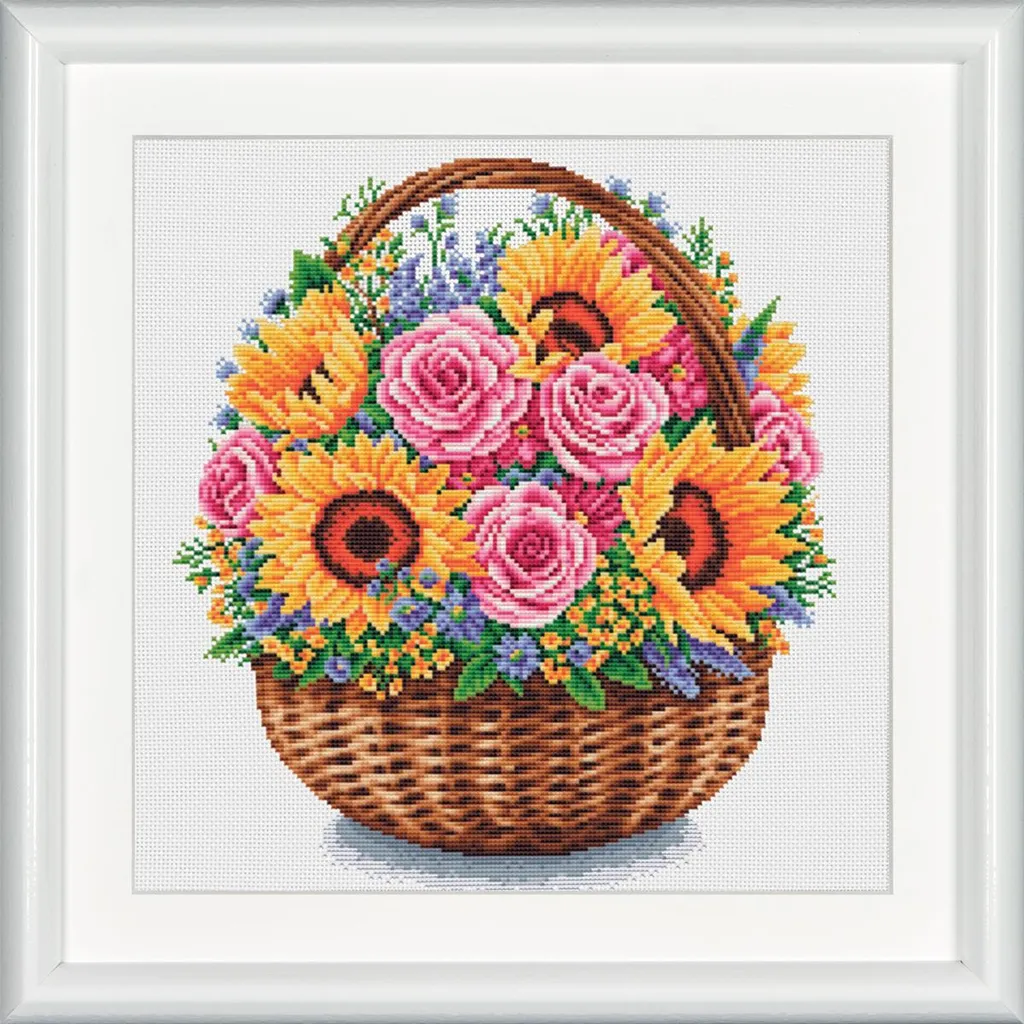 Point de croix kit de broderie Corbeille de fleurs décor de maison