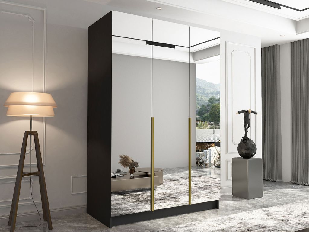 Vysoká zrcadlová šatní skříň 150 cm SHEELA 3 - černá / Obrázek produktu 