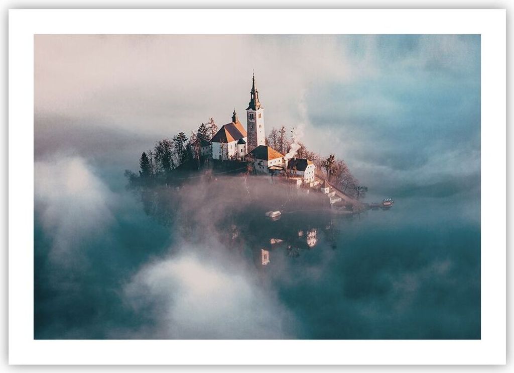 Poster - Poster ohne Rahmen - Alpen Bled Kirche - 70x50 cm - Wand Bild - Wanddeko - Wandbilder - Kunstposter - Wandposter - Bilder - Kunstdruck - W...