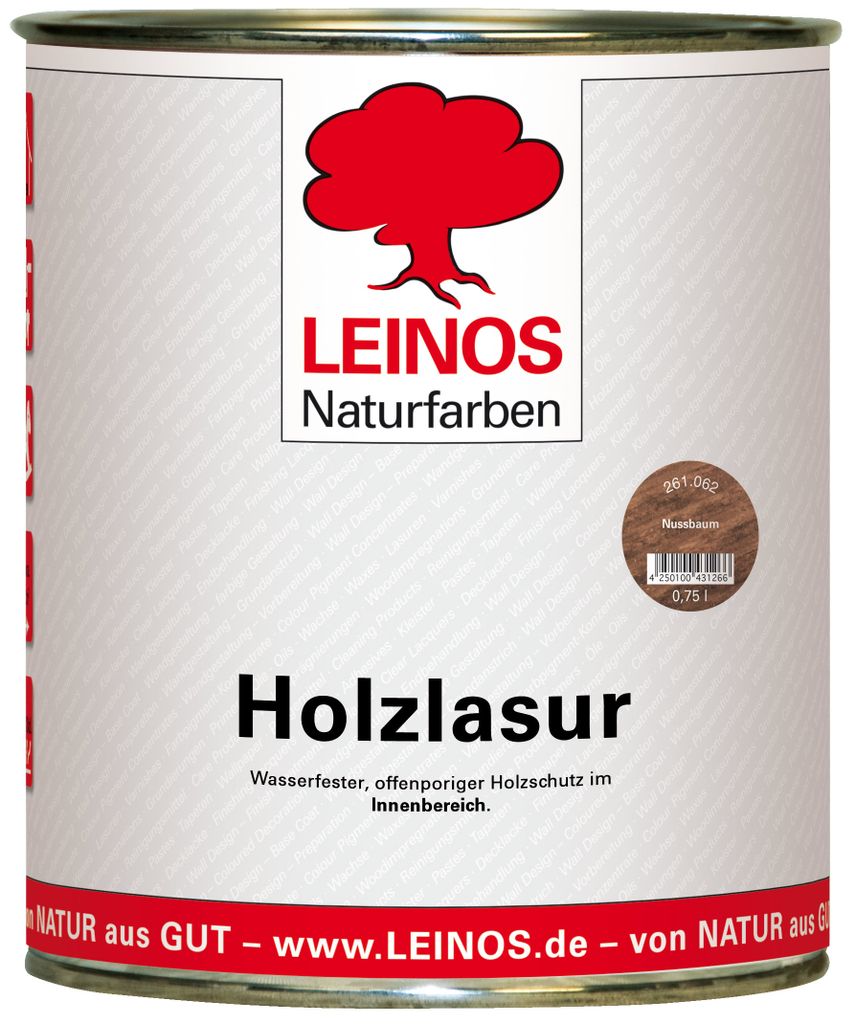 Holzlasur für innen –062 Nussbaum 0,75 l farbenfroher, offenporiger Holzschutz ohne Filmschutz – für Möbel, Spielzeug, Fenster & Türen inne...