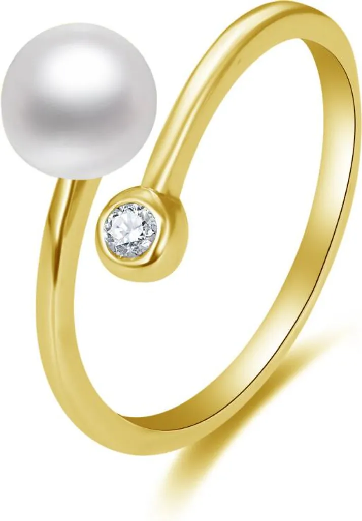 Bague de soirée dorée or fin perle zircon ajustable pour femme chic