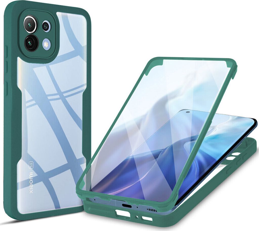 Xiaomi Mi 11 Schutzhülle, Eingebautem Displayschutz 360 Grad Komplettschutz Handyhülle für Xiaomi Mi 11 Grün