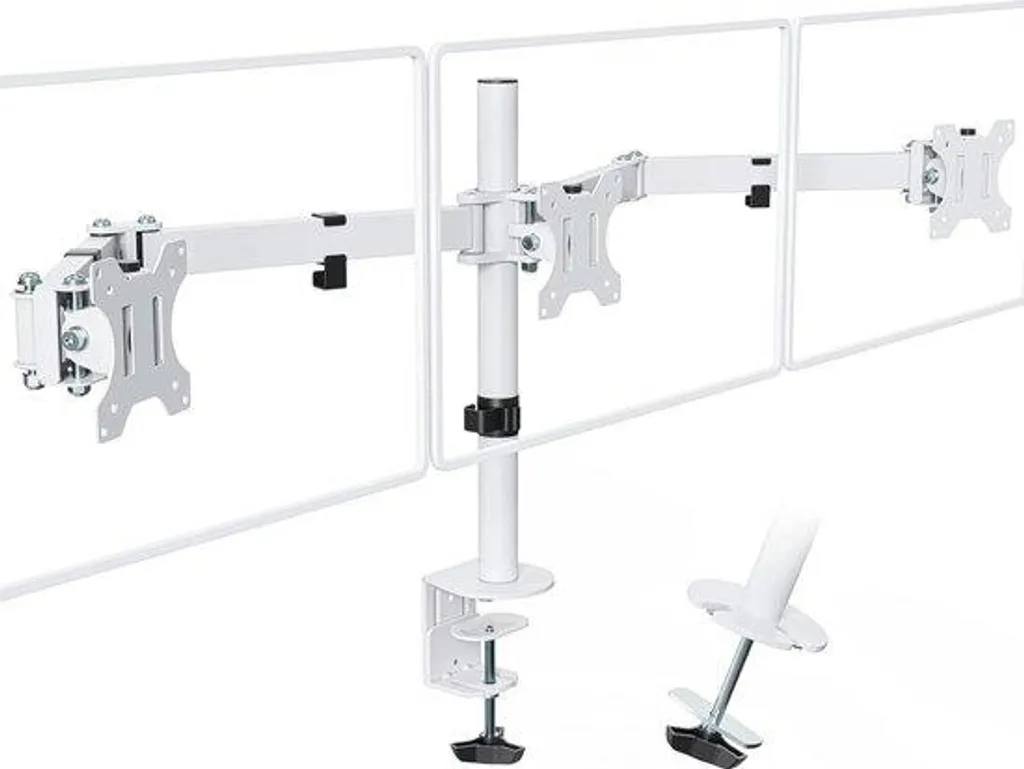 Support triple écran réglable : fixation de bureau inclinable à 90°