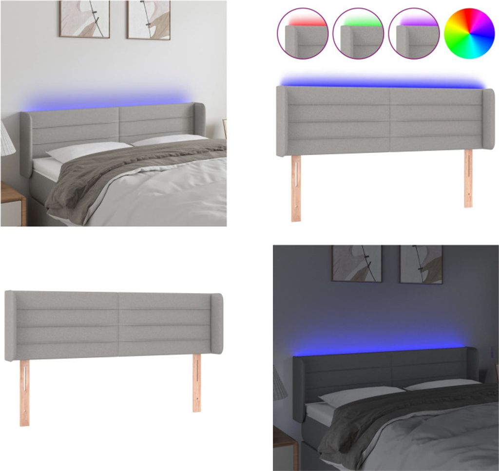 vidaXL LED Kopfteil Hellgrau 147x16x78/88 cm Stoff - LED Kopfteil - LED Kopfteile - Kopfteil - Bett-Kopfteil