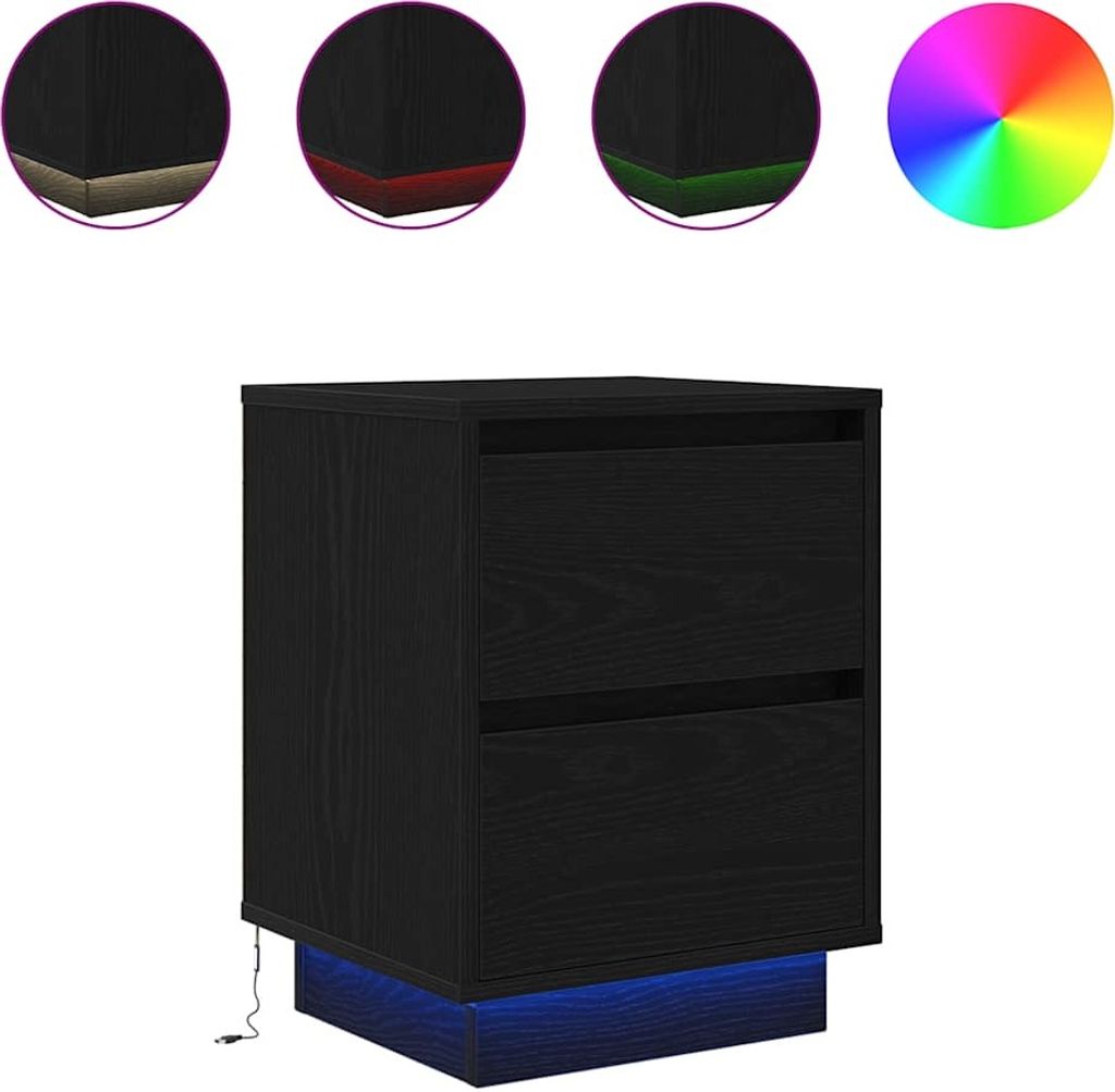 Nachttisch mit LED-Leuchten Schwarz 38x34x50 cm