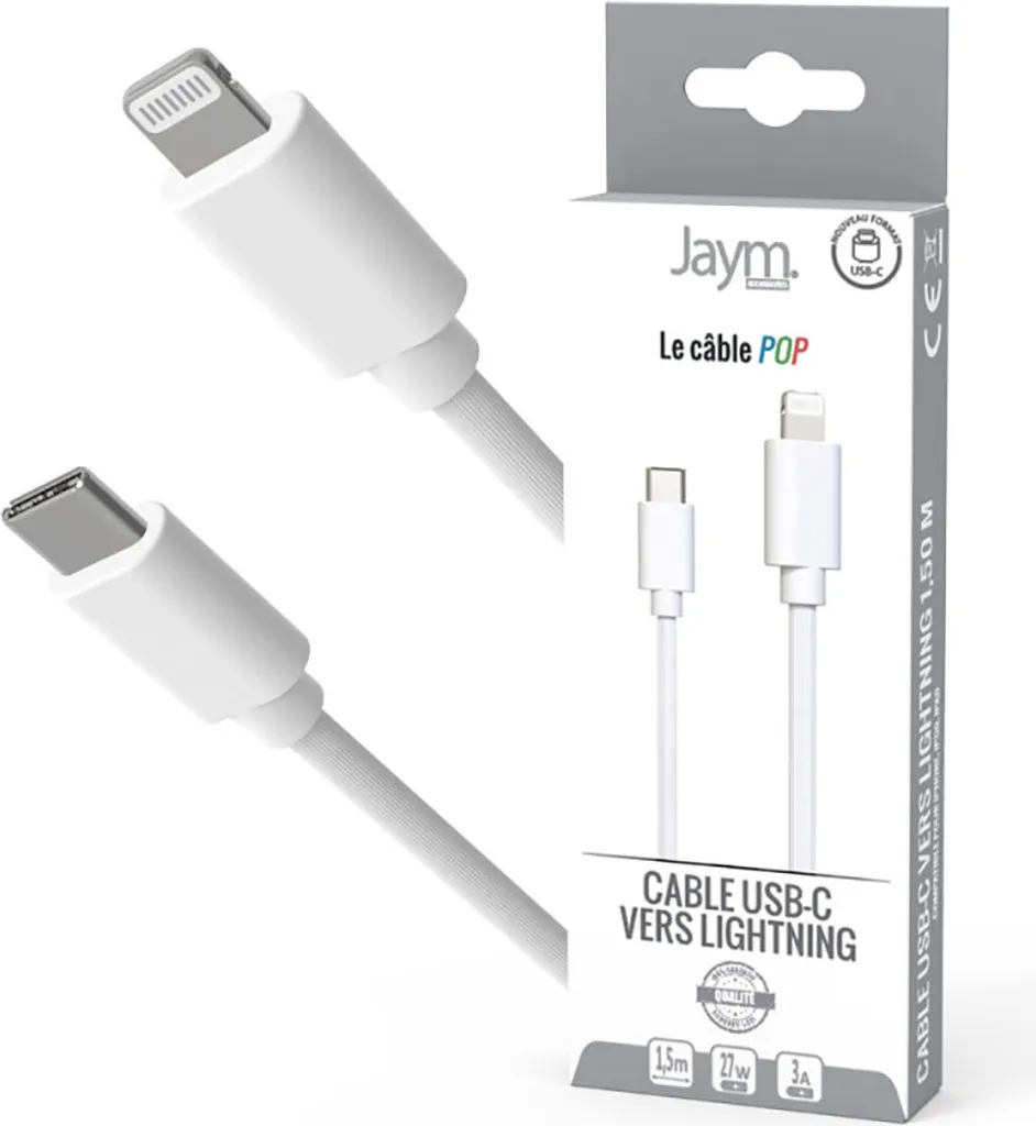 Cavo Jaym Lightning a USB-C 27W 1,5m Bianco POP - Ricarica Rapida PD - 3
