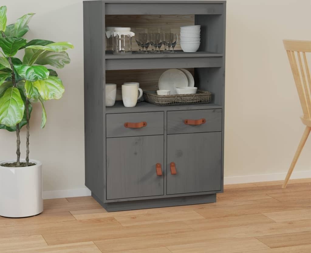 The Living Store Highboard Grau 67x40x108,5 cm Massivholz Kiefer