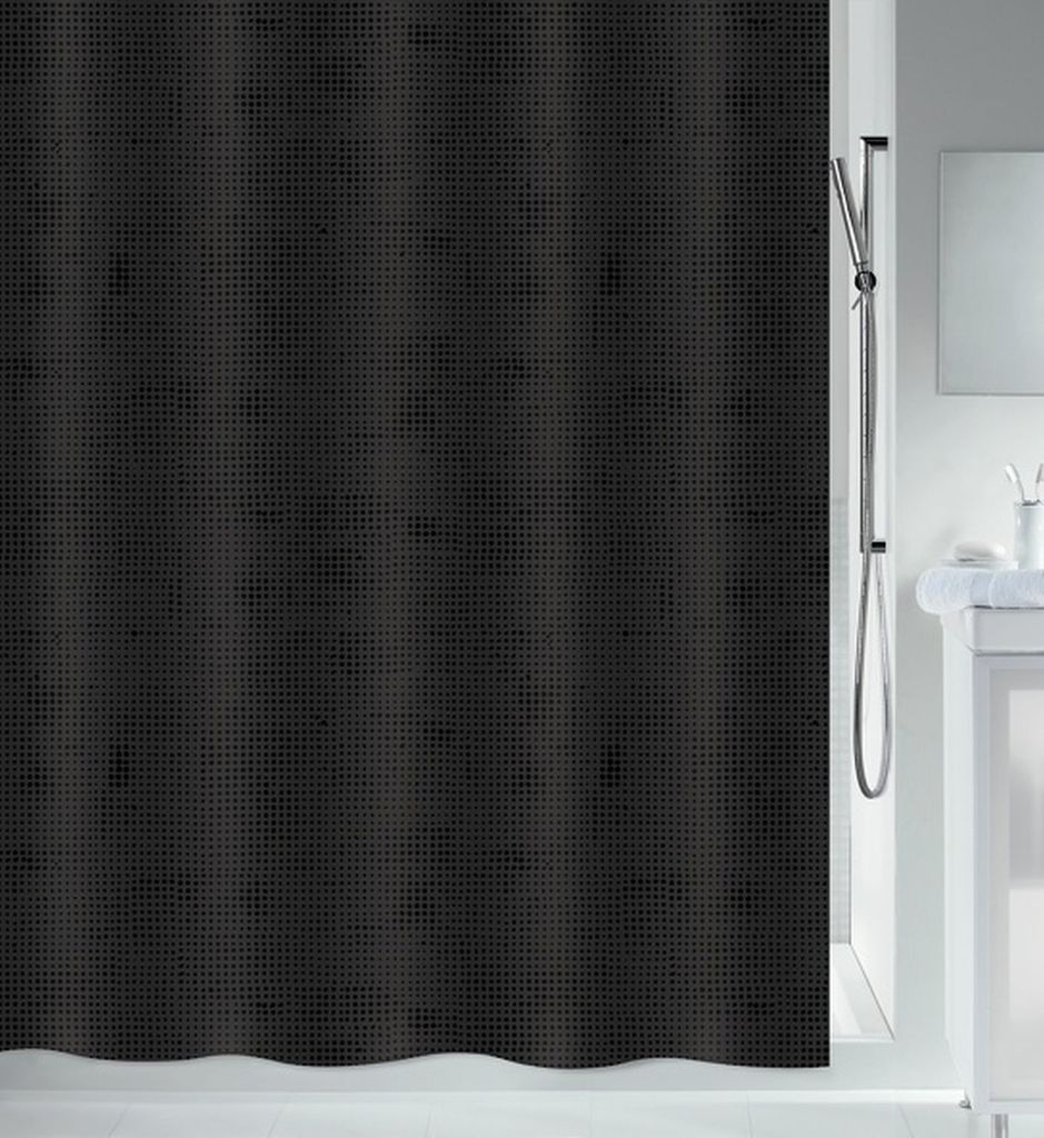 Spirella Anti-Schimmel Duschvorhang - Anti-Bakteriell, waschbar, wasserdicht, Polyester, „Georges“ 180x180cm Schwarz