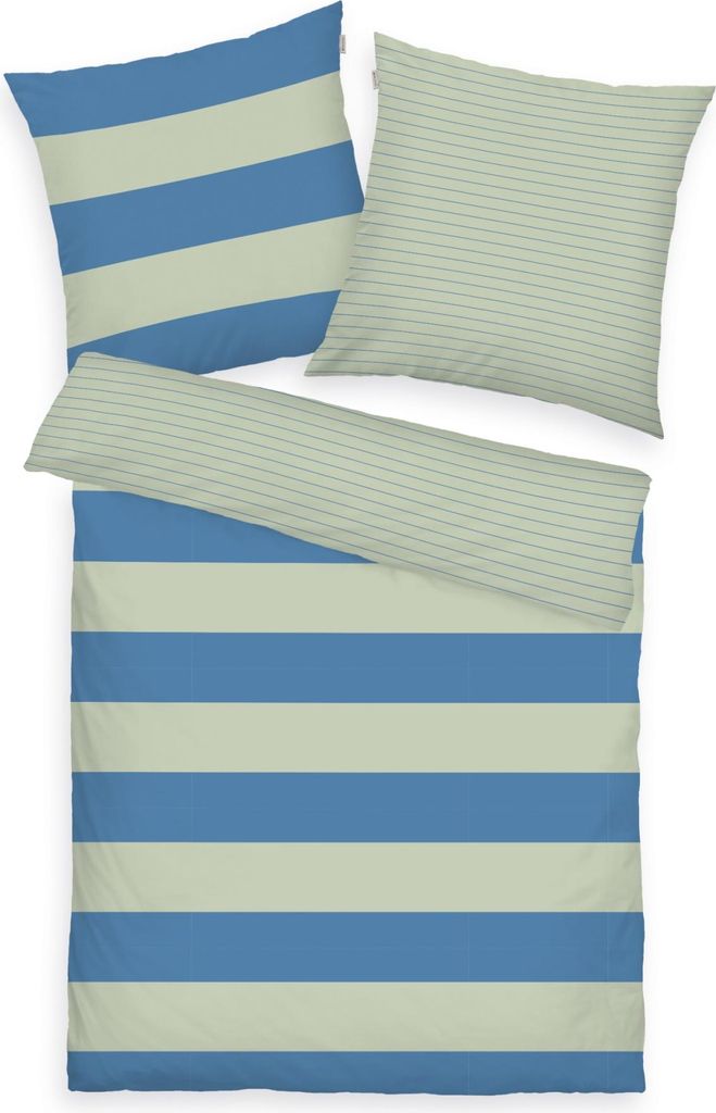 HERDING TOM TAILOR Bettwäsche - Bold Stripes Green Leaf & Cool Blue - 80-x-80-cm-135-x-200-cm, Deckenbezug im Lieferumfang enthalten, Kissenbezug ...