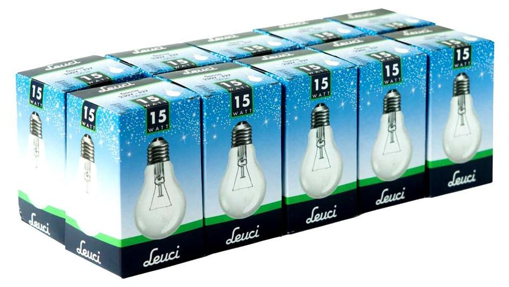 10 x Leuci Glühbirne Birnenform A60 15W E27 klar Glühlampe Produktbild 