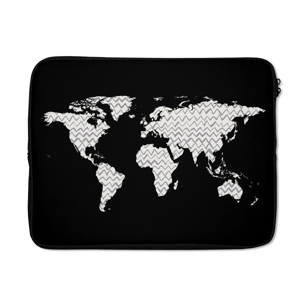 MuchoWow Laptop Hülle 17 Zoll Laptoptasche Weltkarte - Muster - Schwarz - Zipper - Schutzabdeckung