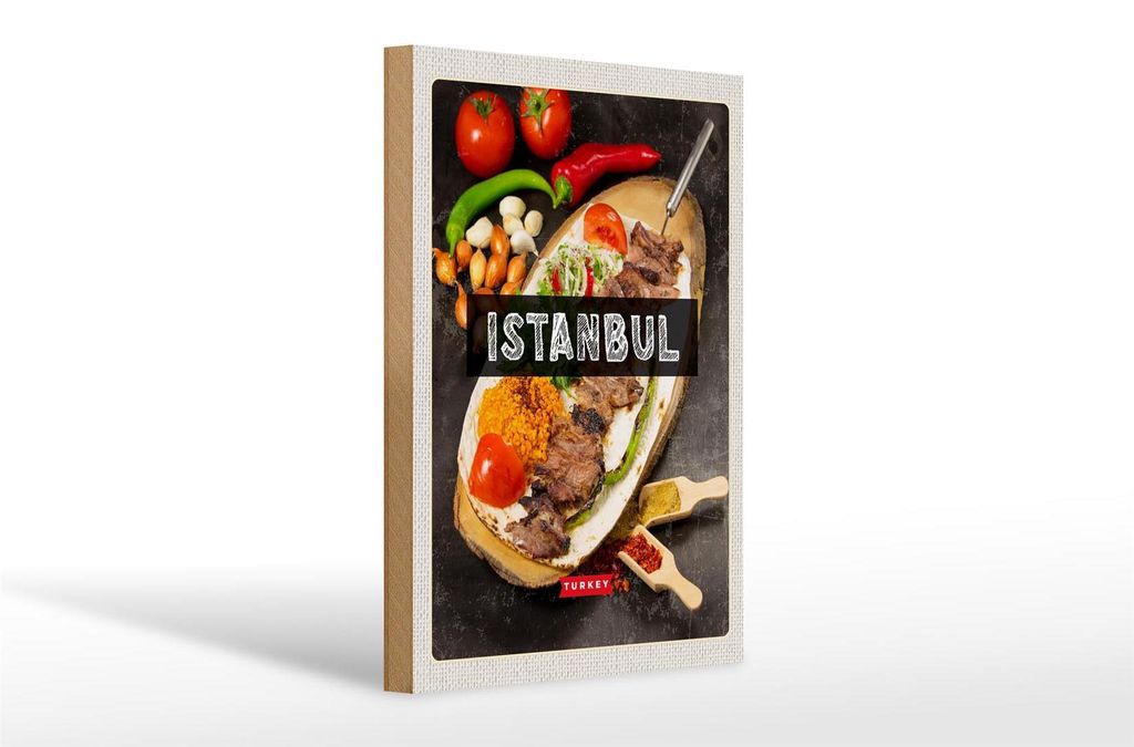 Holzschild Reise 20x30cm Istanbul Turkey Kebab Fleisch Steak