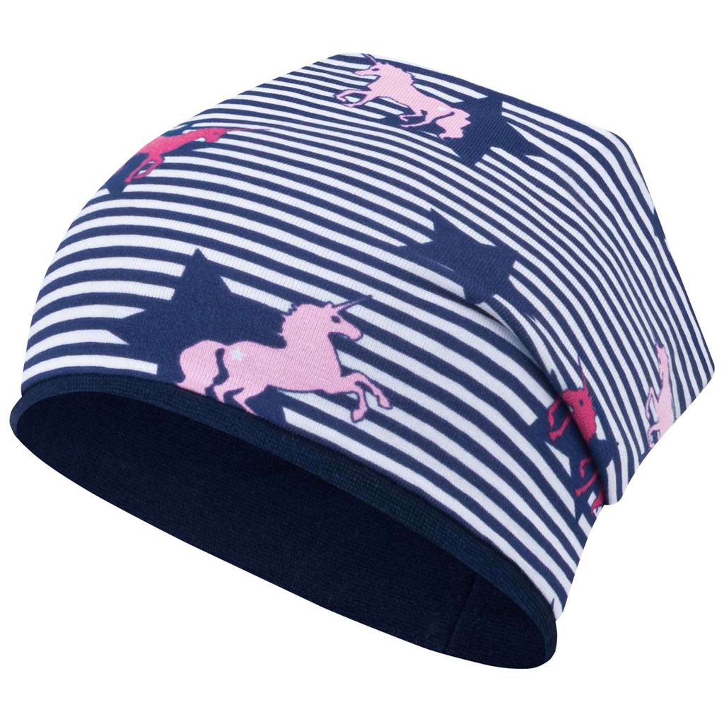 Babymütze Übergangsmütze Beanie Kindermütze Allover-Motiv, Gr. 46/48, blau/weiß gestreift