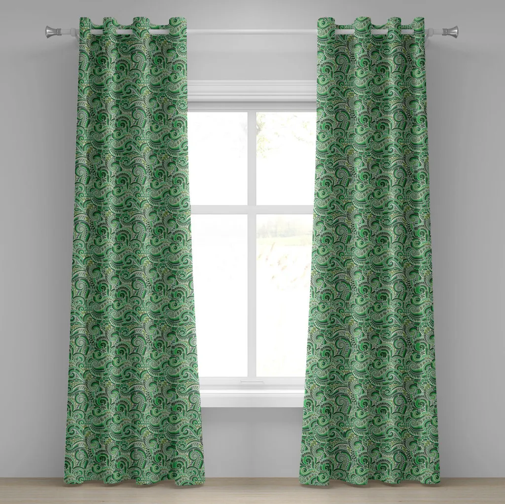 Paire de rideaux pour salon ambiance zen asiatique 280x175 cm vert noir