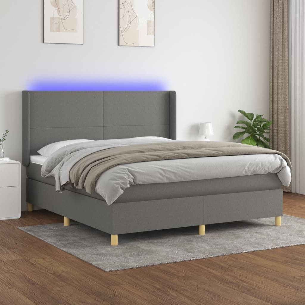 vidaXL Boxspringbett mit Matratze & LED Dunkelgrau 180x200 cm Stoff - Boxspringbett - Boxspringbetten - Bett - Schlafzimmermöbel