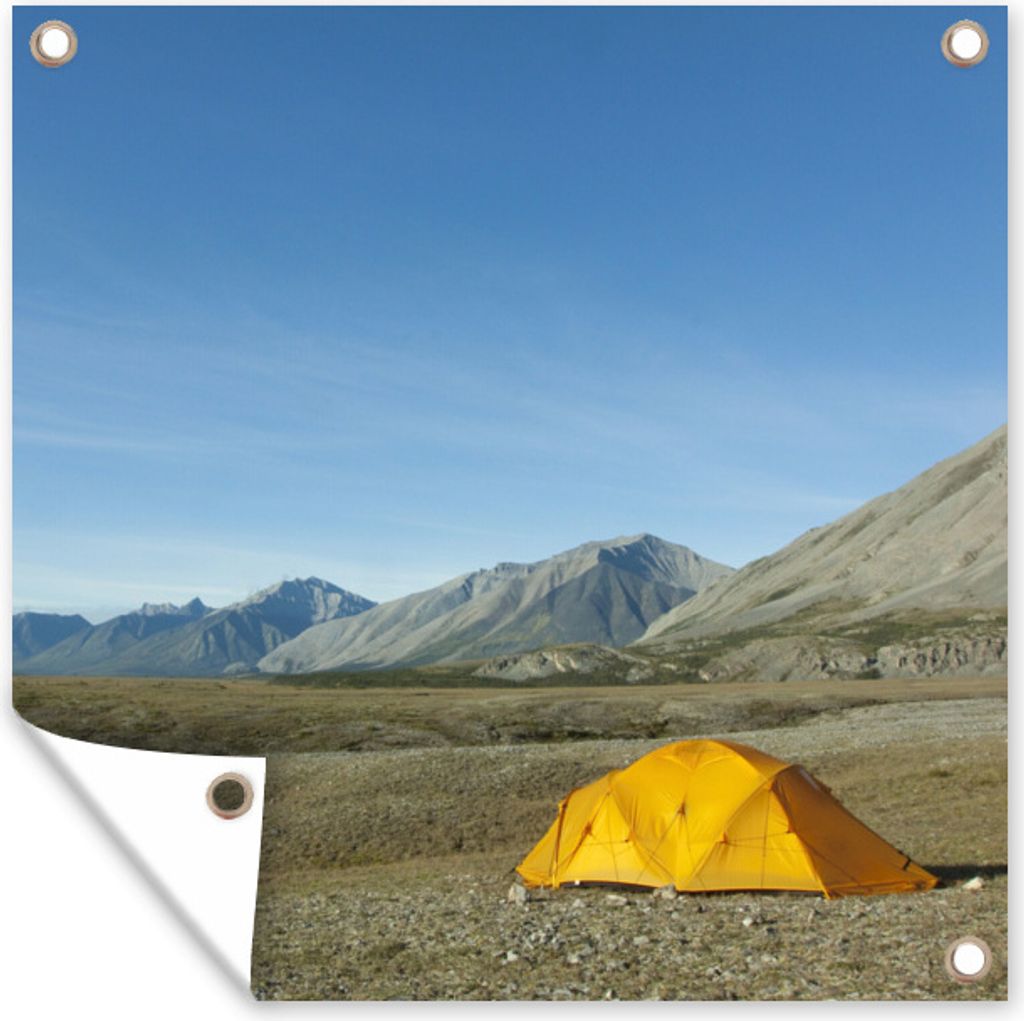 MuchoWow 100x100 cm Outdoor-Poster Gartendeko Sichtschutz Garten Poster für den Garten Gelbes Zelt in der Tundra
