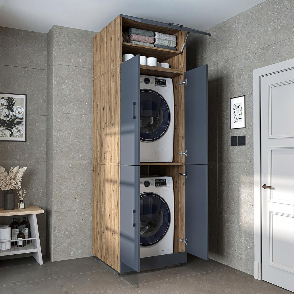 Roomart DORA-II Waschmaschinenschrank 70 cm breit, Anthrazit-Eiche