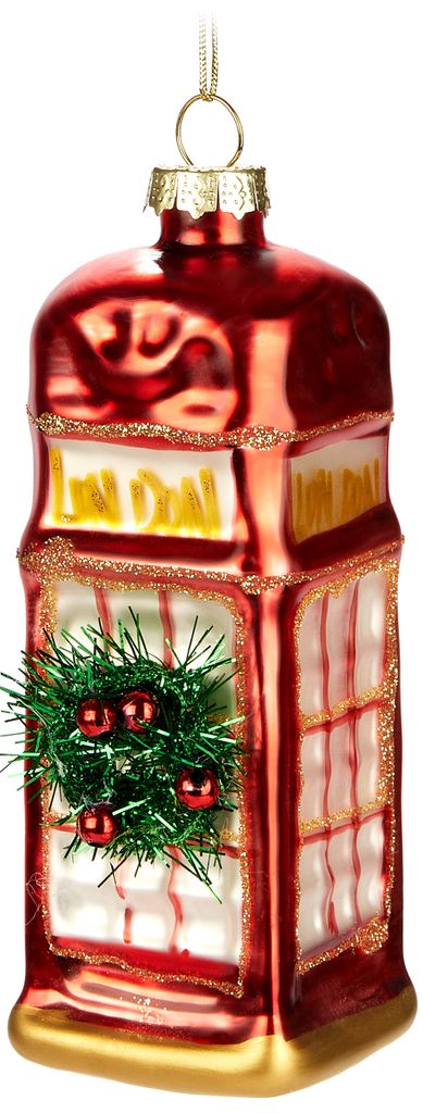 BRUBAKER Telefonzelle UK - Handbemalte Weihnachtskugel aus Glas - 13 cm Baumkugel - England Weihnachtsdekoration - Mundgeblasener Christbaumschmuck