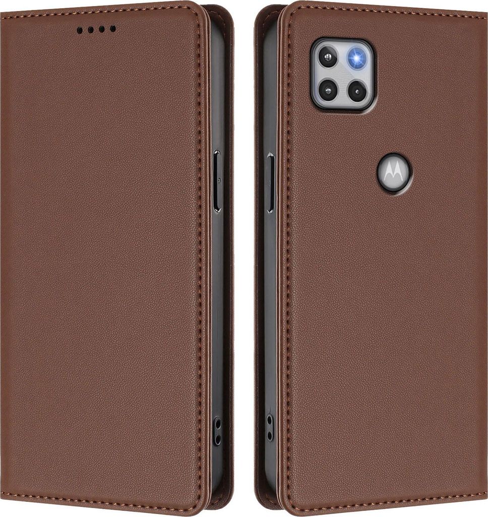 Handyhülle für Motorola Moto G 5G 2020, Kunstleder Klapphülle Stoßfeste Magnetische Hülle mit Ständer Braun