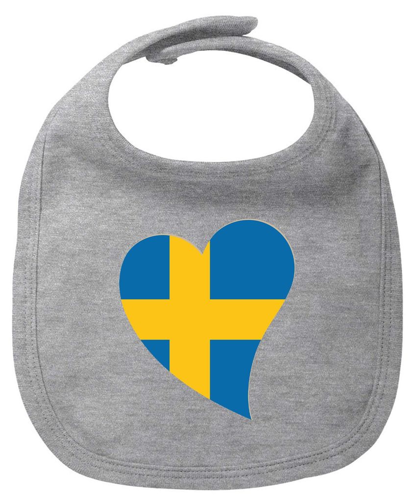 Huuraa Baby Lätzchen Schweden Flagge Herz Heather Grey Klettverschluss Baumwolle Latz Geschenkidee