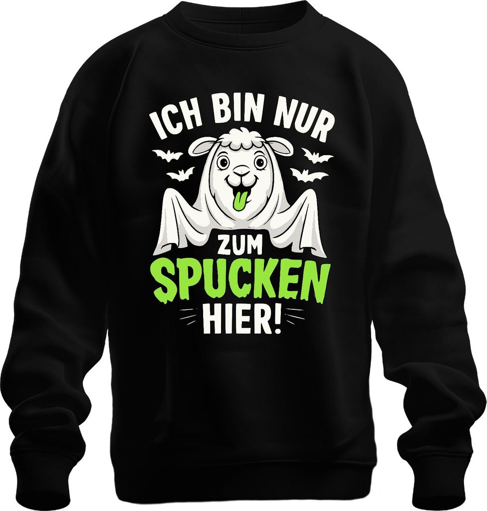 Ich bin nur zum Spucken hier Halloween Lama Spruch Süßes oder Saures Uni Sweatshirt Pullover, Schwarz, L