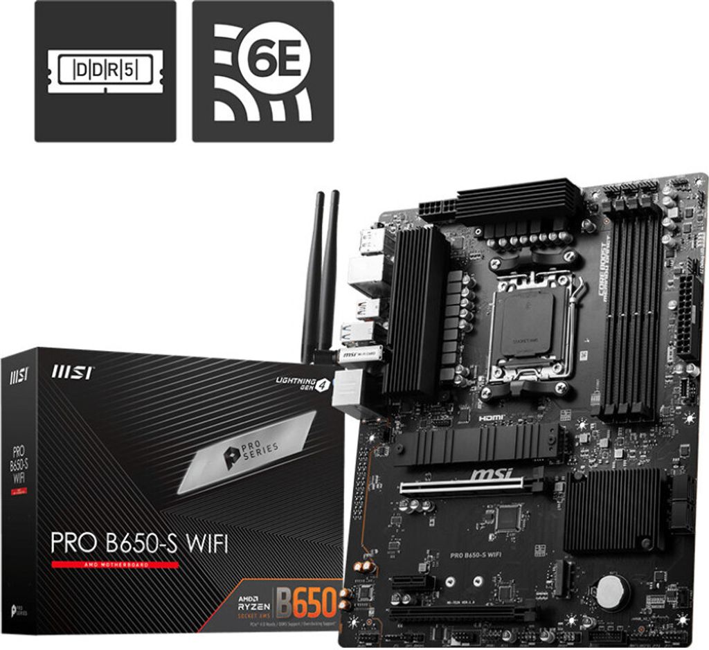 MSI PRO B650-S WIFI Hauptplatine AMD B650 Sockel AM5 ATX Produktbild 