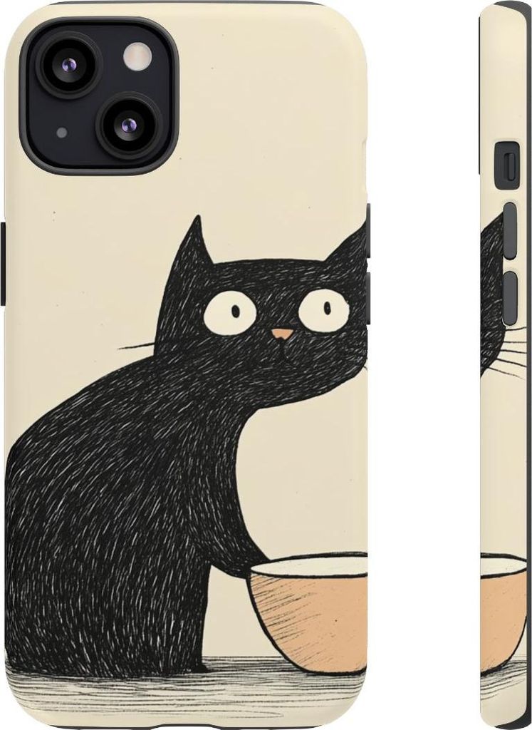 Schwarze Katze mit Napf – Hülle Kompatibel mit iPhone 13