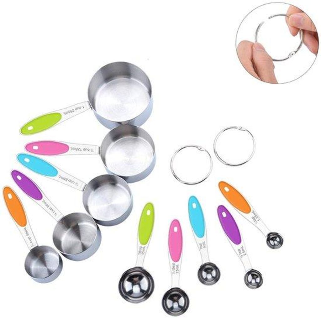 Maßbecher & Maßlöffel Set - 10 Stücke - Maßlöffel - Becher - Maßcups - Maßlöffel - Weeglöffel - Maßbecher - Universell - Für das Messen...