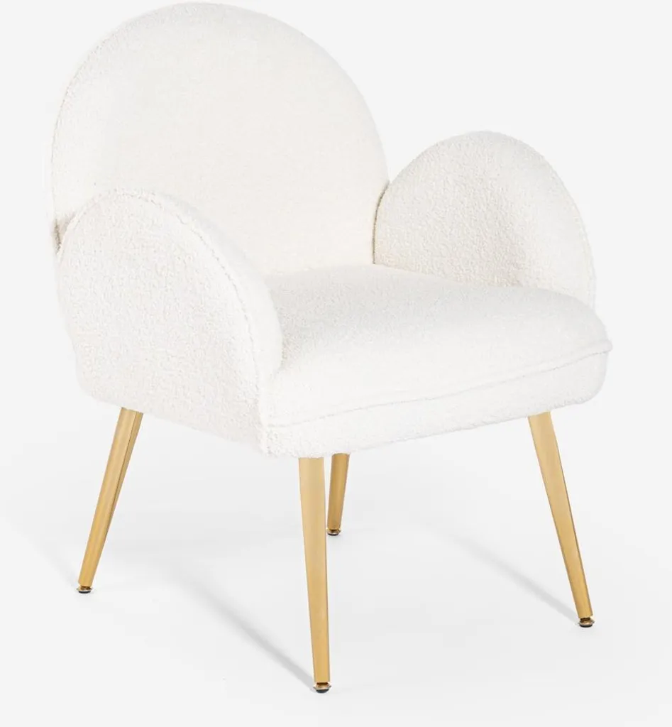 Fauteuil bouclette blanche Vivi - Alliez confort d'assise et style or