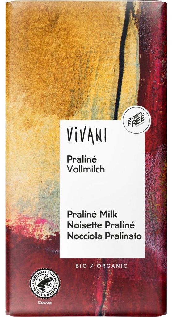 Vivani Chocolade Melk Praline Nougat  (100 gr) Productafbeelding 