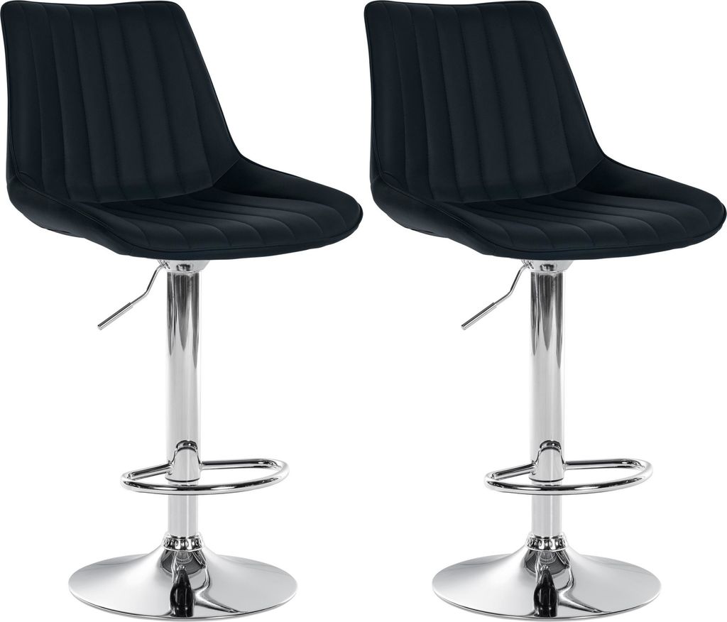 2er Set Barhocker HLO-CP294 Kunstleder chrom schwarz
