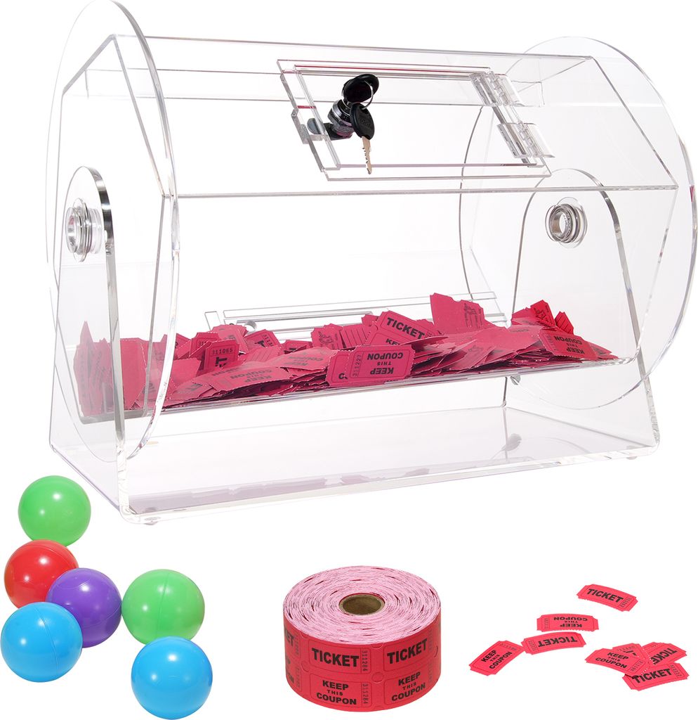 SucceBuy Acryl-Tombola-Trommel, fasst 5000 Tickets oder 200 Tombola-Kugeln, transparenter Ticket-Drehkäfig mit 2 Schlüsseln, Lotterie-Ziehungsbox...