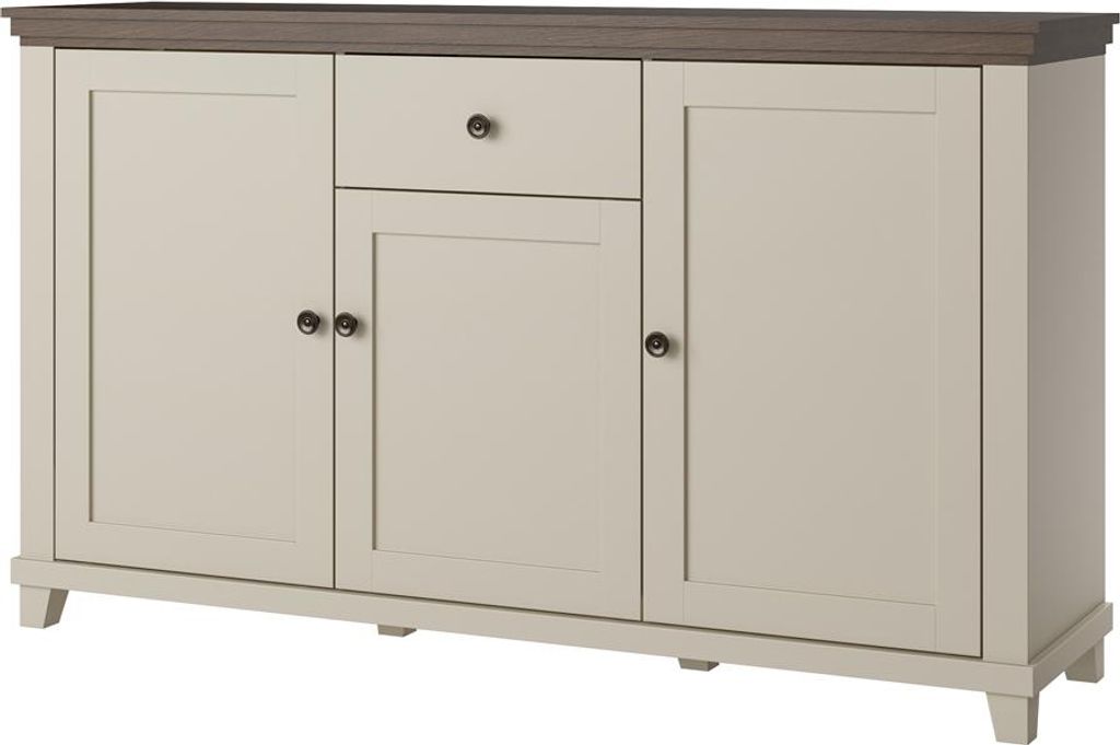 Wohnzimmer Sideboard 160 cm breit in Beige mit Eiche, Landhausstil, 3 Türen, 1 Schublade - EPSOM-83