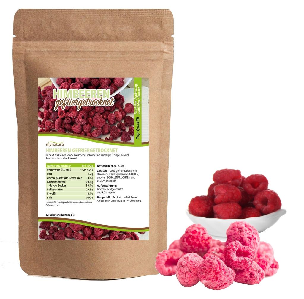Mynatura Gefriergetrocknete Himbeeren – ab 500g - 1 Beutel Produktbild 