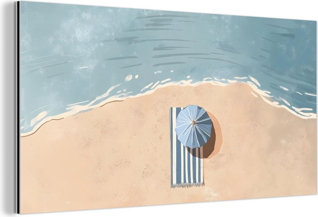 MuchoWow Wanddekoration Metall Metallbild Wandkunst 80x40 cm Strandtuch - Streifen - Sonnenschirm - Strand MuchoWow Aluminium Gemälde - Wanddekora...