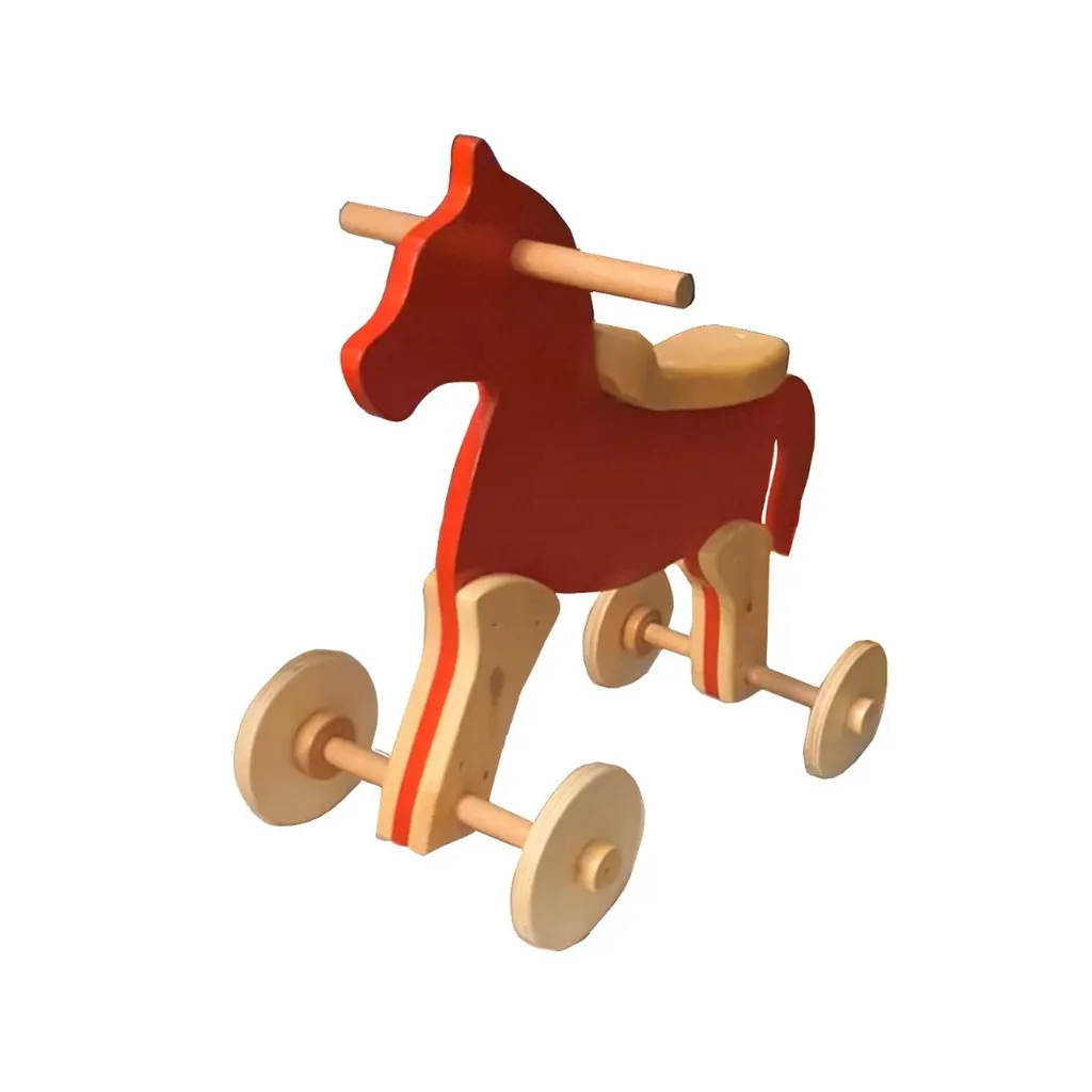Grand cheval à roulettes enfant en peluche et bois pour salle de jeux