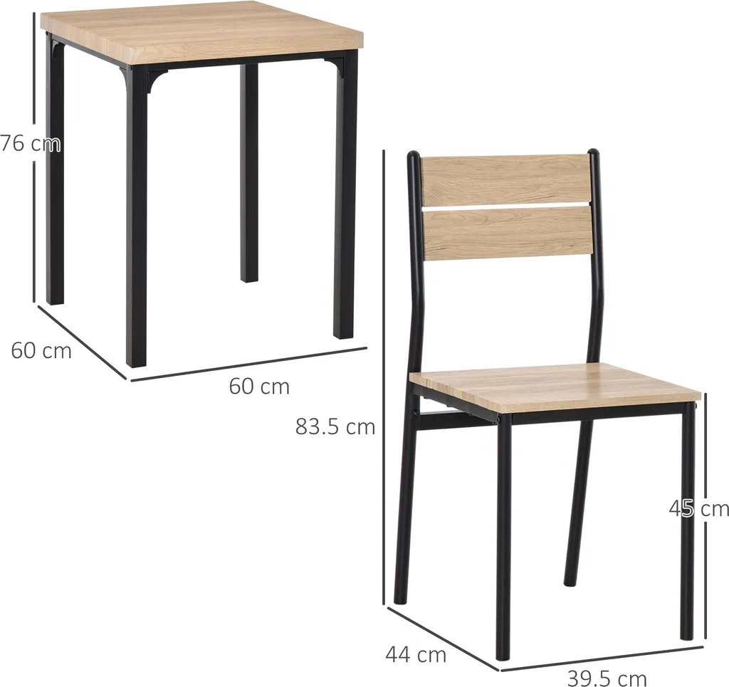 Ensemble Table à Manger Gain de Place 1 Table et 2 Chaises en Métal