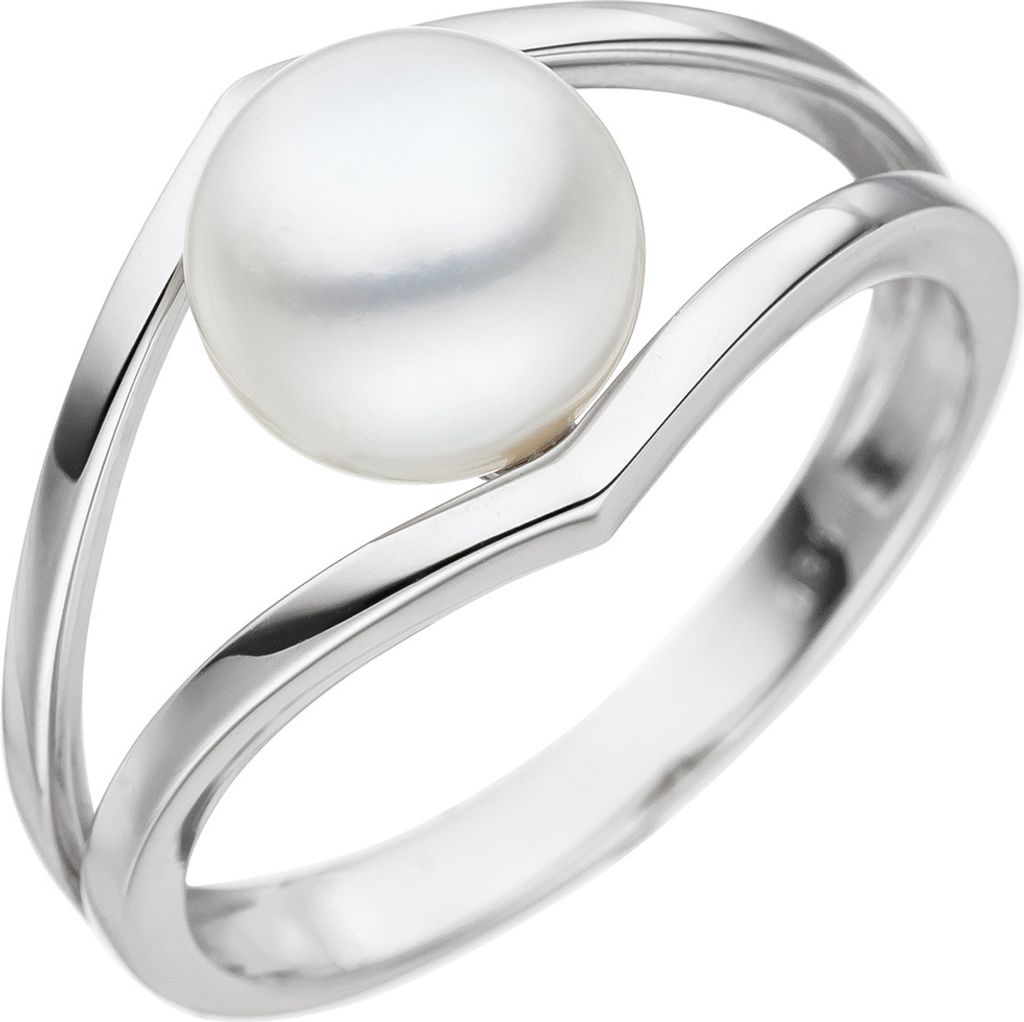 Ring Perlenring Goldring mit weißer Süßwasser-Perle 585 Gold Weißgold schlicht Innenumfang 60mm Ø19.1mm