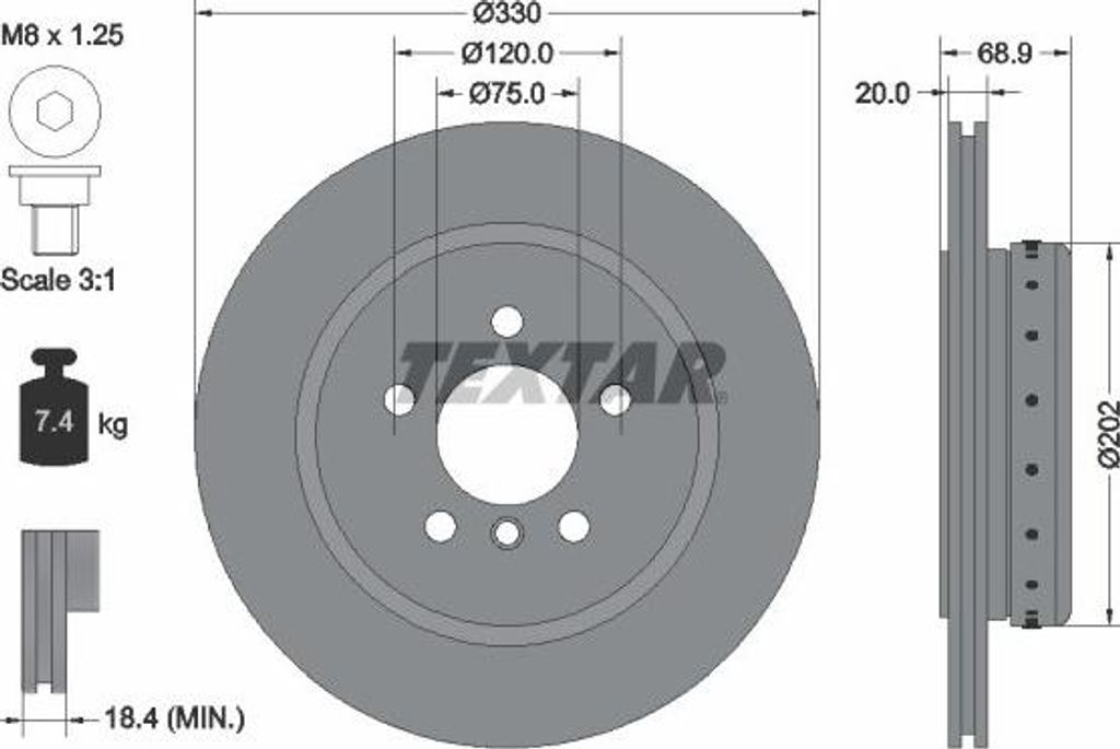 2x TEXTAR Bremsscheibe 92265925 für BMW 5 Touring (F11) 5 Limousine (F10) 68 9mm