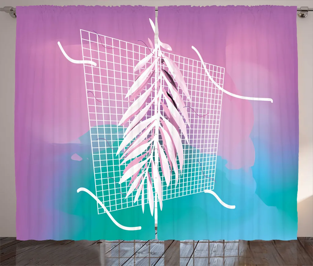 Grand Rideau Décoratif pour Salon Motif Tropical Fuchsia 280 x 225 cm