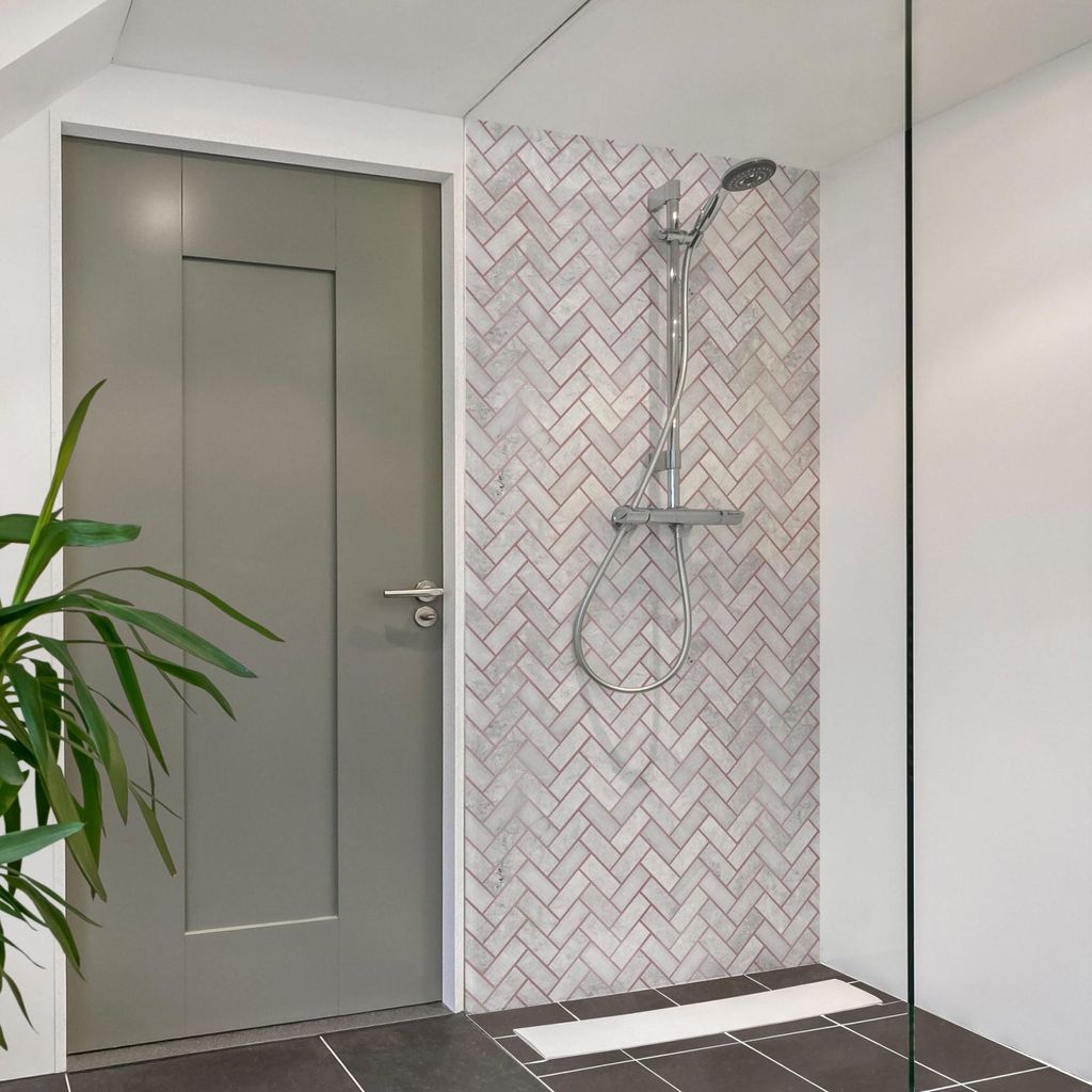 Duschrückwand mit Motiv selbstklebend - 0.35 mm Wandpaneel wasserfest Design grau Fliesenoptik Badrückwand fugenlos Smart matt 80x210 cm