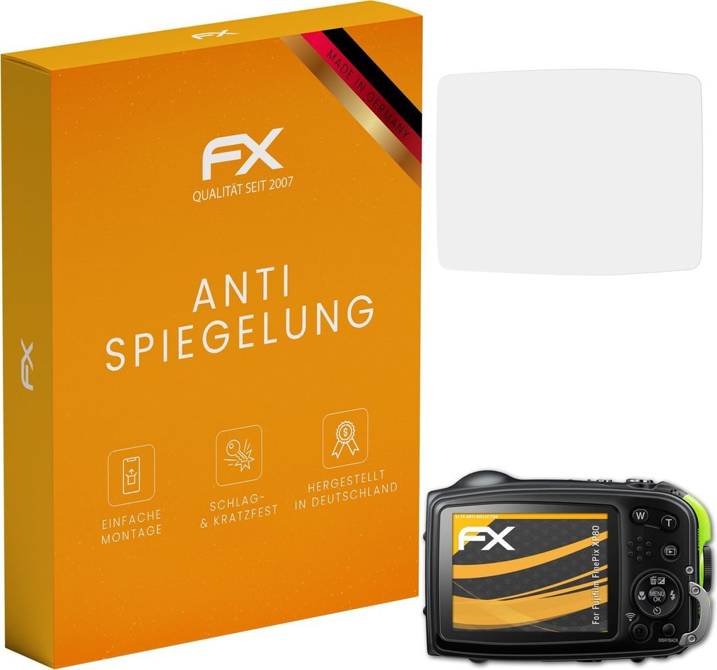 atFoliX FX-Antireflex 3x Schutzfolie kompatibel mit Fujifilm FinePix XP80 Displayfolie