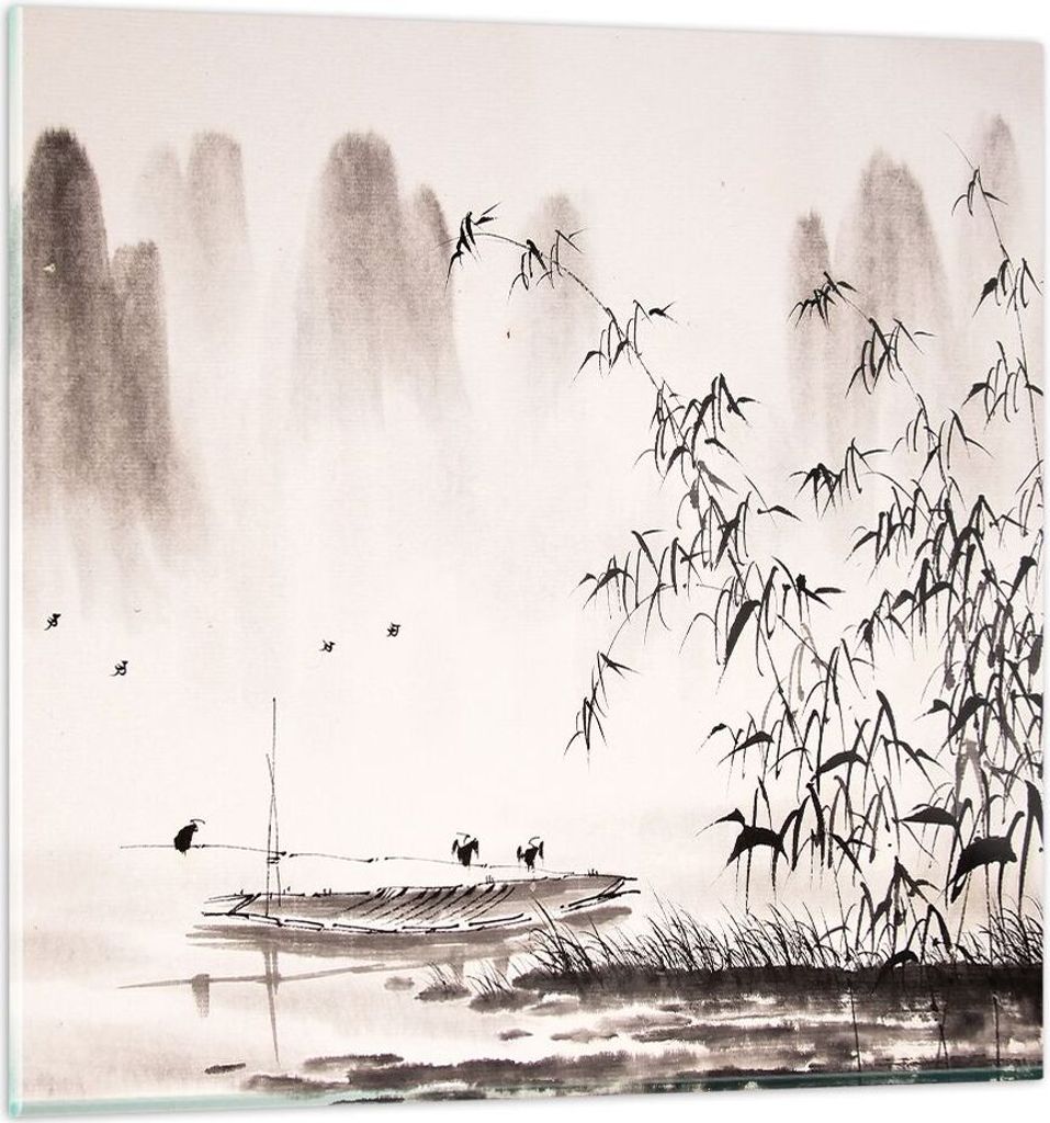 Bilder auf glas - Bambus schwarz China - 40x40cm - Glasbilder - Wandbilder - Kunstdruck - zum Aufhängen bereit - Wanddekoration aus Glas - Glas Bi...