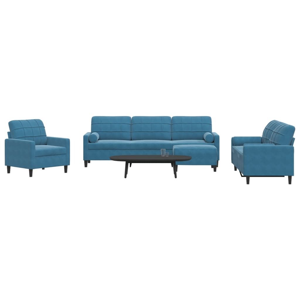 Klassische 4-tlg. Sofagarnitur mit Kissen und Nackenrollen Blau Samt Neu4064447 - Klassische Sofas