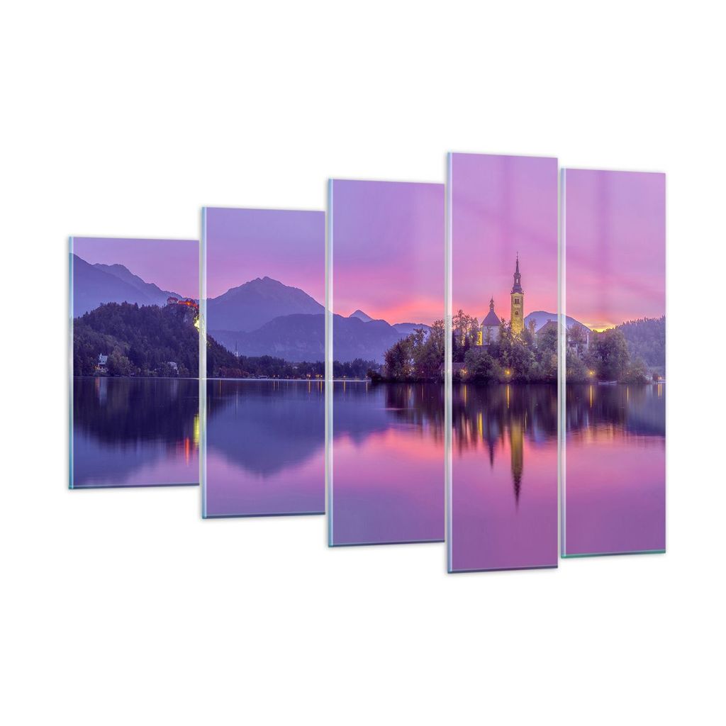 Bilder auf glas - Landschaft Berg See Kirche - 150x100cm - Glasbilder - Wandbilder - Kunstdruck - zum Aufhängen bereit - Wanddekoration aus Glas -...