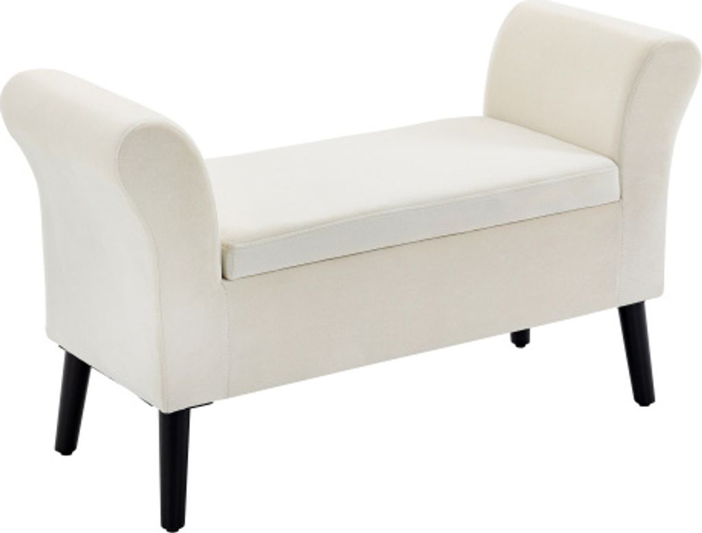 Sitzbank Polyester 111.5 x 41 x 65 cm Cremeweiss Polsterbank mit Stauraum Bettbank Armlehne fuer Flur Schlafzimmer samtartiges