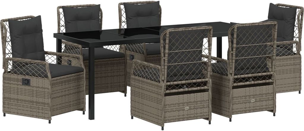 Möbel 7-teiliges Garten-Esszimmer-Set Grau Poly-Rattan - Gartenstühle 3380999