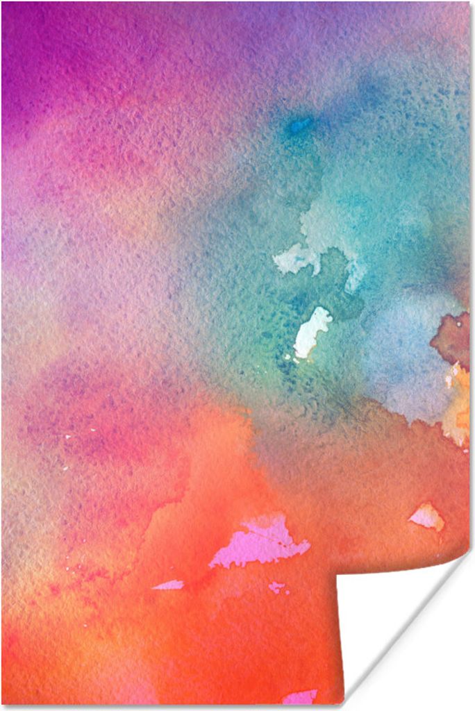 MuchoWow Poster Aquarell - Grün - Rosa - Orange 80x120 cm - Papierdruck