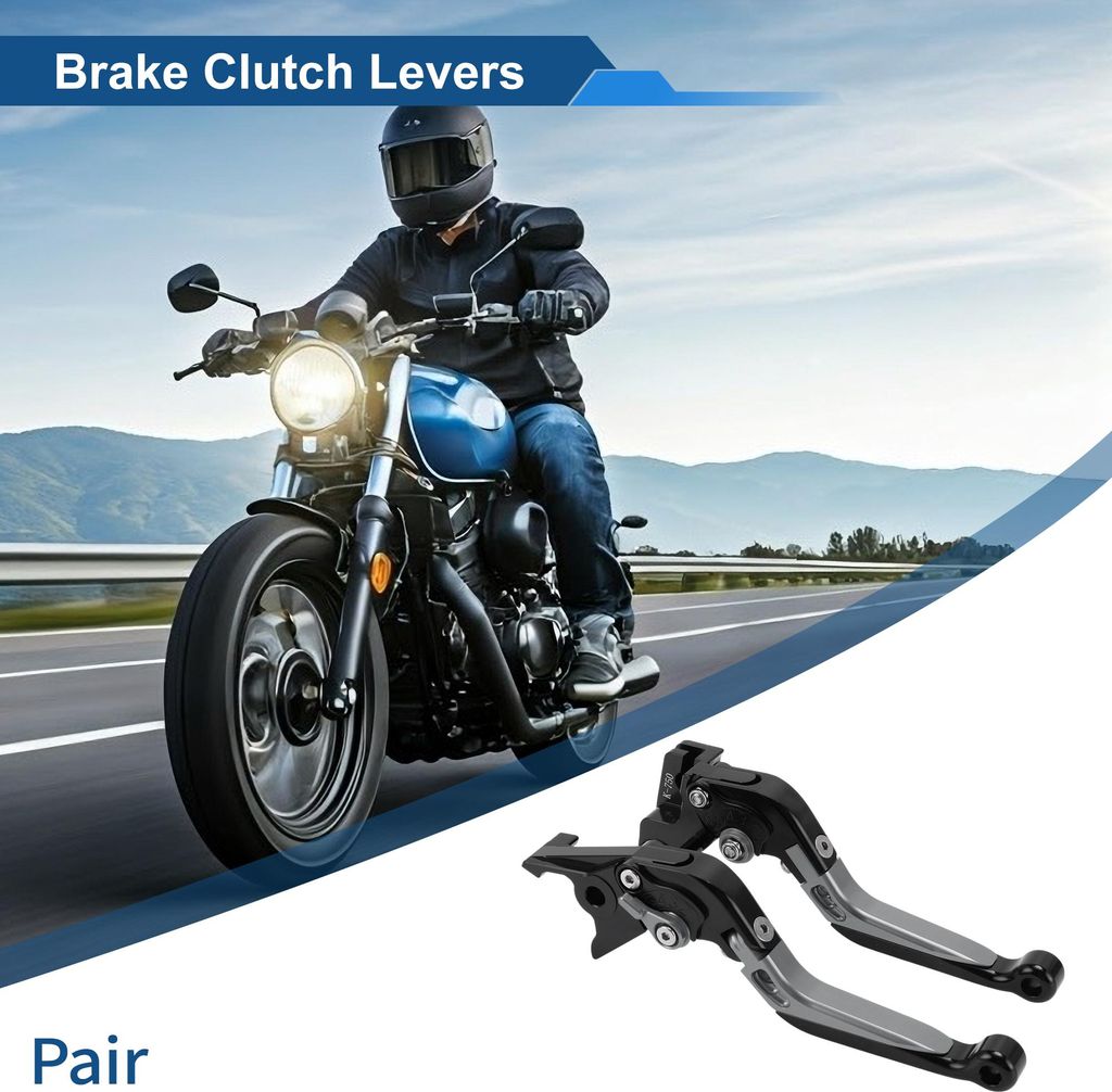 Kurze Lange Brems- Und Kupplungshebel für Kawasaki Vulcan S 650 15-23 Verstellbare Motorrad Lenker Bremshebel Aluminiumlegierung Schwarz Kopf Tita...