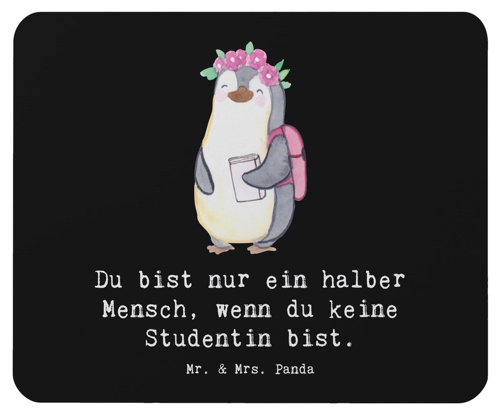Mr. & Mrs. Panda Mauspad Studentin Herz - Schwarz - Geschenk, laptop, Mouse Pad, mousematte, mousepad